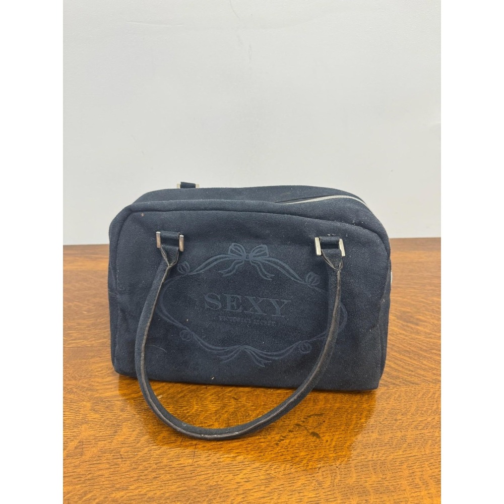 Victoria's Secret Top Handle Bag Womens Small Blue Suede Sexy Logo Zip Handbag